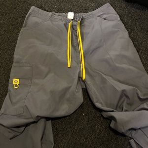 Grey & Yellow Spread Good Cheer! Scrub Pants Large